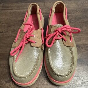 Sperry Pink & Tan Shoes Youth 2.5 M Boat Deck Casual Comfort